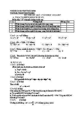 Đề thi giữa kỳ 1 năm học 2016 - 2017